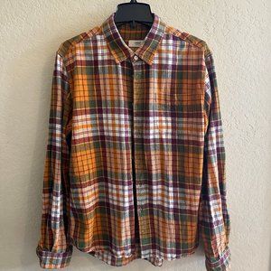 Creep by Hiroshi Awai Orange Green Plaid Flannel Mens Long Sleeve Shirt XL